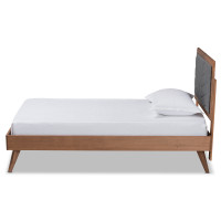Baxton Studio Roze-Dark Grey/Walnut-Twin Roze Mid-Century Modern Dark Grey Fabric Upholstered and Walnut brown Finished Wood Twin Size Platform Bedp